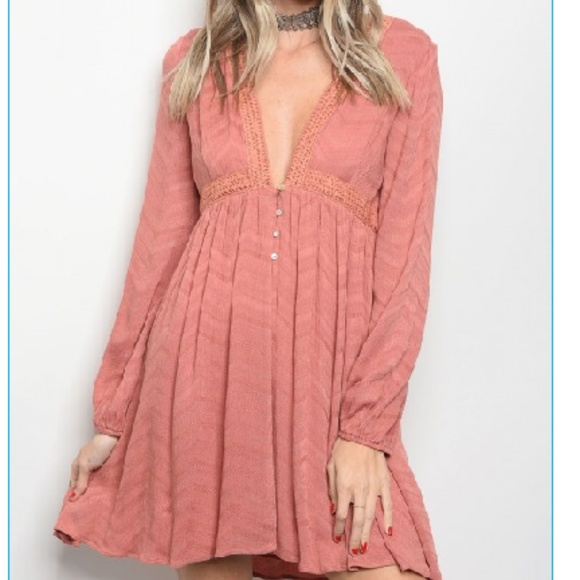 ONE LEFT SZ S!! Dusty Rose Blush Long Sleeve Dress - Picture 2 of 4